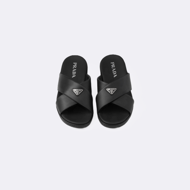 Prada Crisscross Leather Slippers