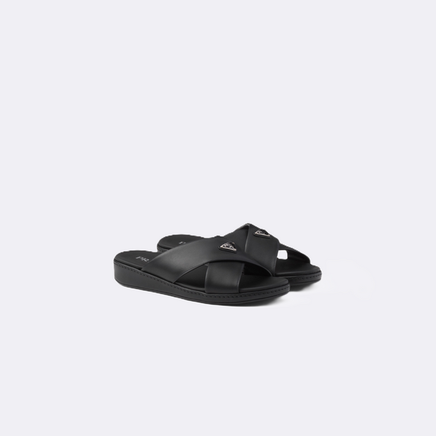 Prada Crisscross Leather Slippers