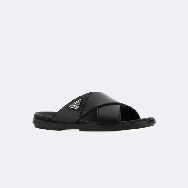 Prada Crisscross Leather Slippers